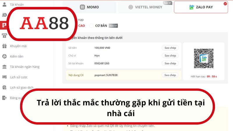 Nạp tiền AA88 nhanh, thành công tức thì trong vòng 3 phút 5 Trả lời thắc mắc thường gặp khi gửi tiền tại nhà cái