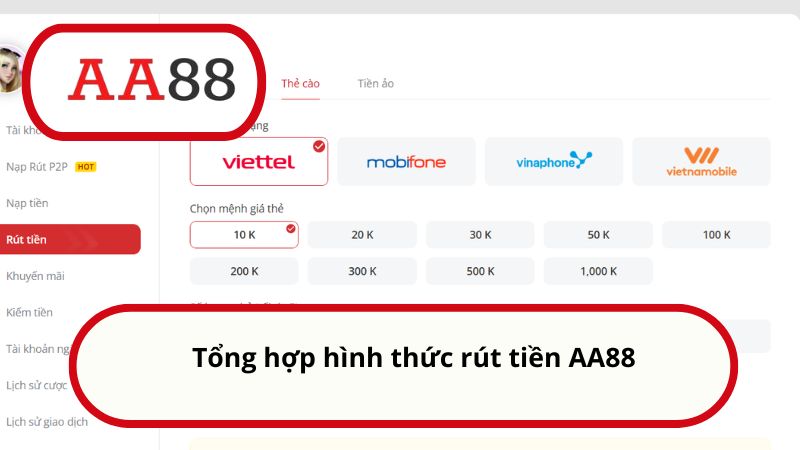 Rút tiền AA88 - Hướng dẫn quy trình thực hiện nhanh nhất 2025 2 Tổng hợp hình thức rút tiền AA88